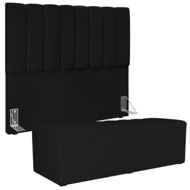 Imagem de Kit Cabeceira Casal 140cm C/Calçadeira Recamier Baú Preto - LYAM DECOR
