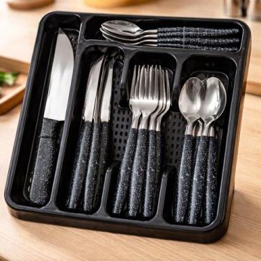 Imagem de Conjunto de Talheres Caprese 26 Peças - Preto Granito - FRATELLI