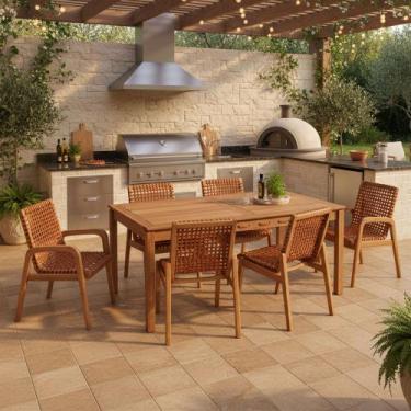 Imagem de Mesa de Jantar Com 04 Cadeiras Sem Braço e 02 Cadeiras Com Braço Tramm