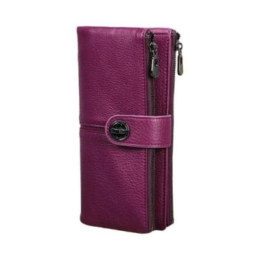 Imagem de Carteira Feminina Longa De Couro Genuíno De Grão Integral Com Comparti