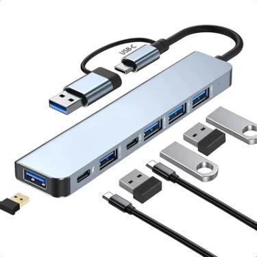 Imagem de Hub Usb 7 Em 2 Com Usb 3.0 E Tipo C - Expansão Versátil Com 5gbps - Compatível C/macbook, PC, Laptops, Pen Drive, Mouse