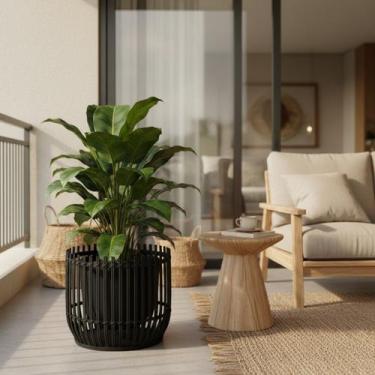 Imagem de Cesto Rattan Preto Decorativo Organizador Multiuso Casa 35cm - Btc
