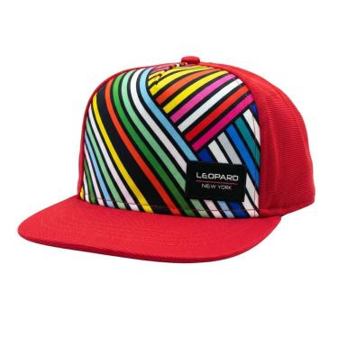 Imagem de Boné Infantil New York Leopard em Tecido Estampado Geométrico Vermelho para Criança