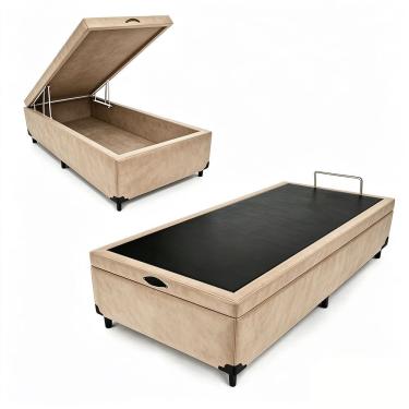 Imagem de Box Baú Max Ultra 79CM Casal Suede com Estrutura em Madeira Maciça Bege Maxispuma 79CM