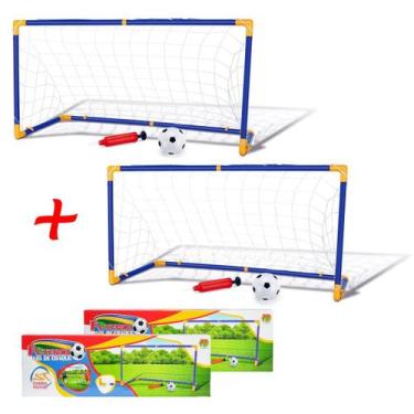 Imagem de Mini Trave Gol Futebol Infantil 2 Unidades 2 Bolas 2 Bombas - DM Toys