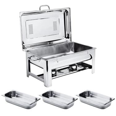 Imagem de Rechaud Retangular de Aço Inox Banho Maria Tecnocuba Com 3 Cubas1/3x65mm 2,47 litros cada