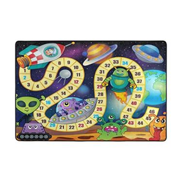 Imagem de My Little Nest Tapete infantil para crianças, alienígena e planetas do espaço sideral para jogos de tabuleiro para bebês, meninos, meninas, antiderrapante, macio, educativo, divertido, para quarto, sala de aula, berçário, 1,2 m x 1,8 m