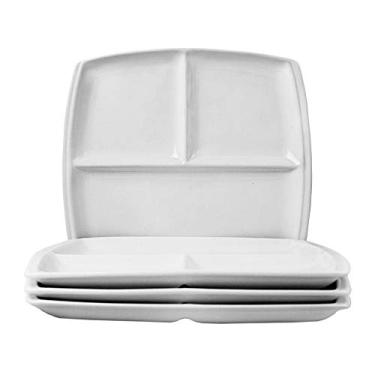 Imagem de Balão voando 4 peças elegante em forma de quadrato, pratos divididos de cerâmica, pratos de jantar, pratos de almoço, pratos de salada, pratos para cozinha, branco