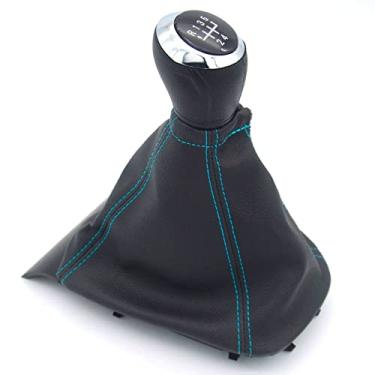 Imagem de Kit Coifa De Câmbio Manopla Onix/Prisma 2013 A 2019 Preta Base Costura Azul Bola Preta Aro Cromado - Encaixe Parafuso