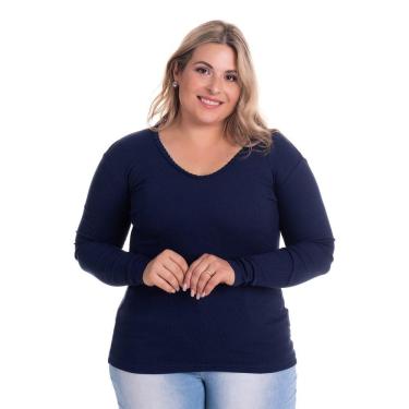 Imagem de Blusa Manga Longa Feminina Canelada 2x1 com Renda