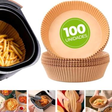 Imagem de Kit 100 Unidades Forro de papel para fritadeira Air Fryer Descartável, Antiaderente, Microondas, Forno a Gás Multiuso Forma