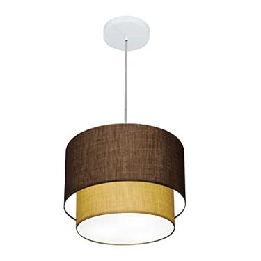 Imagem de Lustre Pendente Duplo Cúpula Tecido 25/30x25, Vivare Iluminação, Pendente4161 LCLP, Café/Palha, Pequeno