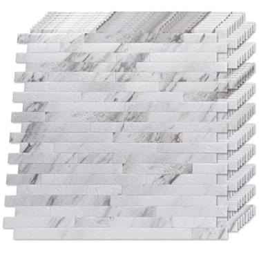 Imagem de LONGKING Azulejo Backsplash de 10 folhas, adesivo de PVC para cozinha, penteadeiras de banheiro, decoração de lareira - granito branco