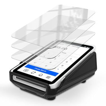Imagem de Kailfee Capa protetora e protetor de tela *3 para leitor de cartão de terminal quadrado - revestimento rígido emborrachado com base antiderrapante e vidro temperado (preto