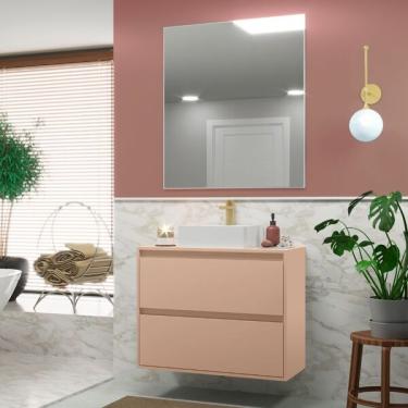 Imagem de Gabinete de Banheiro 80cm com Cuba E Espelho Mdf Rosa Dubai