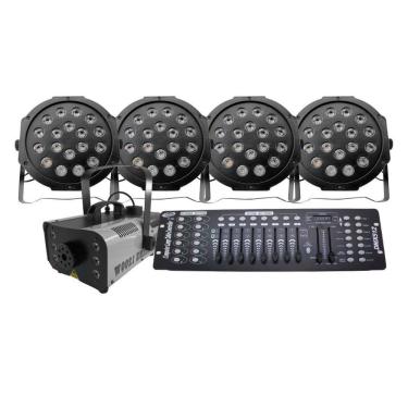 Imagem de Kit 4 Par Led + Máquina De Fumaça 1200W + Mesa Dmx 512