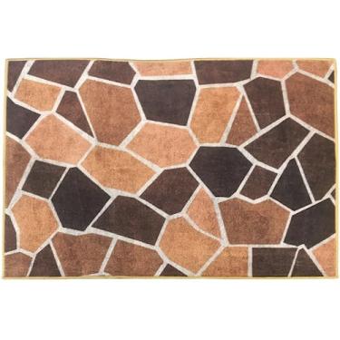 Imagem de Tapete de área de veludo com design geométrico, pedra rústica, 6 cm x 7 cm, tapete de entrada para sala de estar, quarto, marrom