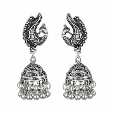 Imagem de Brincos indianos vintage com borla de sino banhado a ouro, boho, feito à mão, antigo, bollywood, cigano, tibetano, jhumka, pavão, brincos pendentes para mulheres, estilo étnico, joias tradicionais,