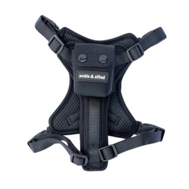 Imagem de Peitoral ajustável para cães sem puxar – resistente à água e fácil de limpar com alça de controle e bolso anexados (tamanho grande - preto)