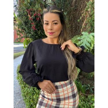 Imagem de Blusa Feminina Manga Comprida Camisa Social Cropped Duna - Fabi Shop, 