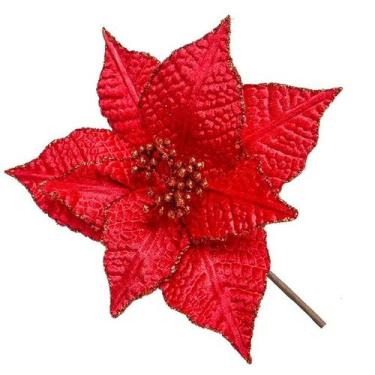 Imagem de Flor Natalina Poinsetia Vermelha com Textura 25cm  Formosinha - TOK DA