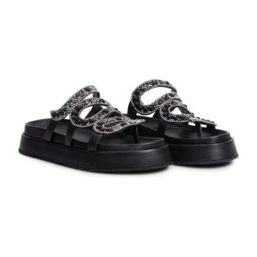 Imagem de Sandália Plataforma Flat Feminina Pedrarias Chatons Moda Casual Passei