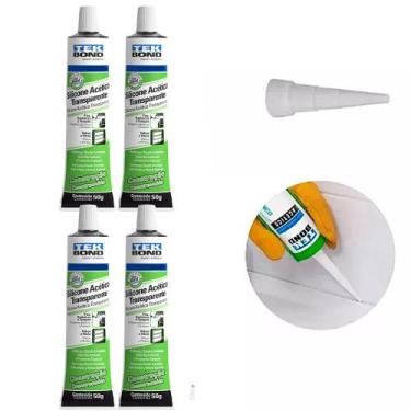 Imagem de Kit com 4 Silicones Acético Incolor 50g Adesivo Vedação e Fixação em A