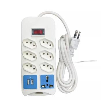 Imagem de Extensão Elétrica 7 Tomadas Régua Bivolt 2 Usb Cabo 2m GN-349