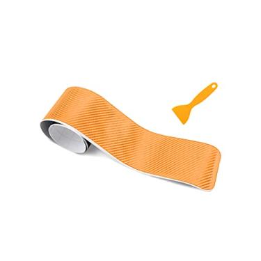 Imagem de Protetor de para-choque traseiro do carro, adesivo anti-riscos de fibra de carbono para proteger a borda da porta do carro, protetores de tampa de guarnição de entrada da porta do peitoril do tronco, acessórios exteriores universais para a maioria dos carros, SUVs (laranja)