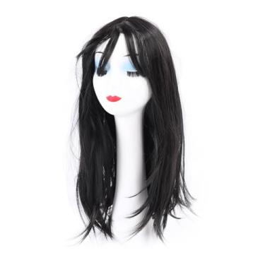 Imagem de Peruca Preta para Mulheres, Peruca Longa e Reta Com Franjas de Ar, Cabelo Sintético Macio e Realista para Uso Diário, Cosplay de Anime, Festas de Maquiagem, Eventos Temáticos