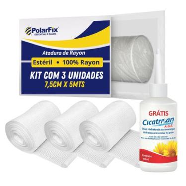 Imagem de Atadura Rayon Bandagem 7,5cm x 5m  3 Unid + Oleo de Girassol - Polarfi