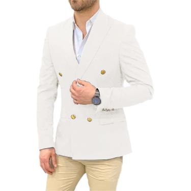 Imagem de Blazer masculino de casamento azul marinho, terno de cavalheiro, botões dourados, casual, slim fit, casaco duplo breasted, marfim, 3xl