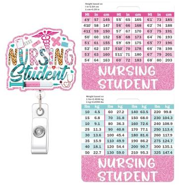 Imagem de Carretel de crachá de estudante de enfermagem e amigo - crachá de estudante de enfermagem horizontal com tabelas de conversão de altura e peso, carretéis retráteis, essenciais para escola de