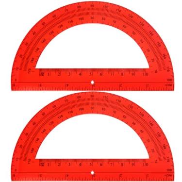 Imagem de EBOOT Transferidor de plástico de matemática 180 graus, 15 cm, pacote com 2 (vermelho)