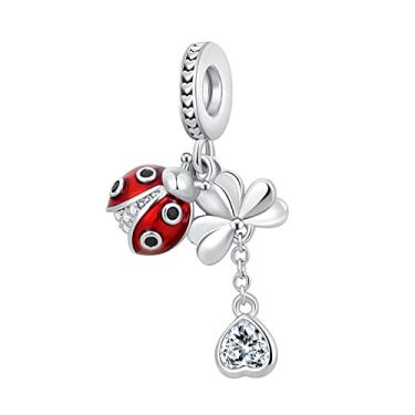 Imagem de QeenseKc Pingente de trevo de quatro folhas da sorte para pulseira Pandora Charm, Metal, Base