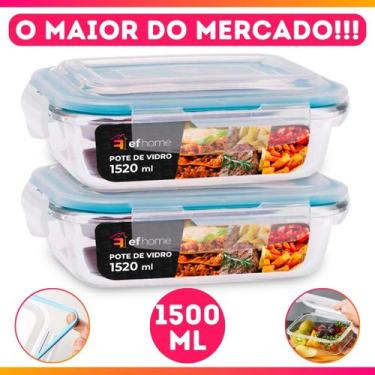 Imagem de Kit 2 Potes Herméticos Retangular Vidro Freezer Microondas Com Tampa T