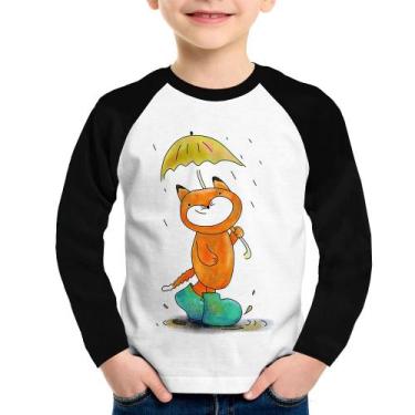 Imagem de Camiseta Raglan Infantil Raposa Fofinha Na Chuva Manga Longa - Foca na