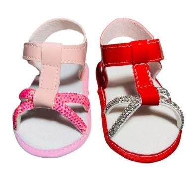 Imagem de Kit 2 Pares Sandálias Tiras Em Strass Para Bebê Menina - Baby's Shoes,