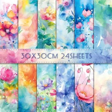 Imagem de 12 × 12 Papel floral vintage para scrapbook com estampa de flores em aquarela, 24 folhas, bloco de papel de cartolina dupla face, para fazer cartões, diário, faça você mesmo, papéis decorativos de