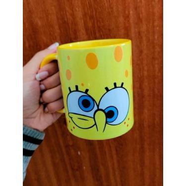 Imagem de caneca bob esponja com boca - Pammy personalizados, alça comum amarela