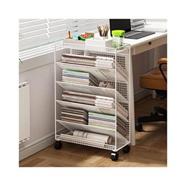 Imagem de Estante de livros Librería Carrinho de livros com 6 prateleiras com rodinhas com rodas trancáveis, design moderno e elegante, estante de metal para revistas, arquivos, álbuns, receitas, decoração