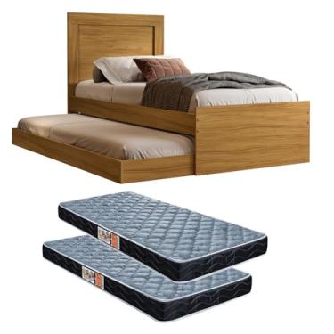 Imagem de Bicama Luara Solteiro em MDF Com Cama Auxiliar e Dois Colchões. (Nature)