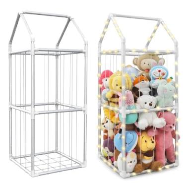 Imagem de TOPHDY Organizador de brinquedos de armazenamento de animais de pelúcia - zoológico de animais de pelúcia com luzes - gaiola grande de metal para berçário sala de jogos quarto (branco grande)