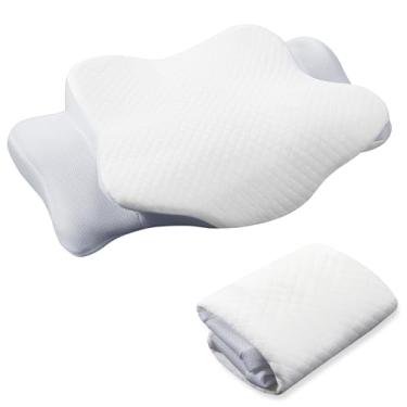 Imagem de HunnmingRe Capa de almofada cervical confortável e respirável com espuma viscoelástica para pescoço cervical com zíper (branca, tamanho padrão)