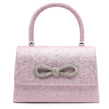 Imagem de Crbeqabe Bolsa feminina para noite com laço brilhante para mulheres, bolsas de festa de casamento com glitter, bolsas de formatura com strass, rosa, One Size