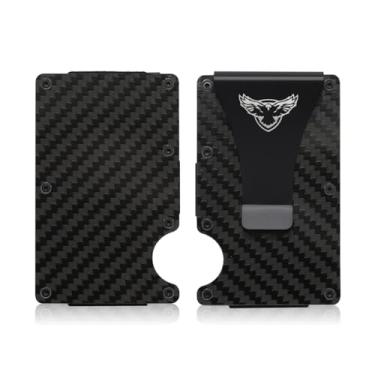 Imagem de R R.EAGLE Carteira de fibra de carbono com clipe para dinheiro – Carteira de bolso frontal com bloqueio RFID – Porta-cartão de crédito – Carteiras minimalistas premium para homens, Preto/branco, Slim