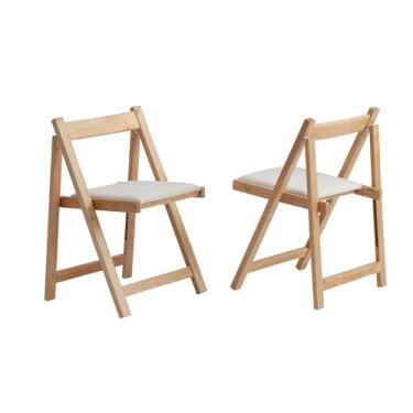 Imagem de zenHarmet Cadeiras de jantar dobráveis com almofada, cadeiras dobráveis acolchoadas leves, modernas e dobráveis para pátio, cadeiras de jantar de madeira, conjunto de 2 cadeiras dobráveis para