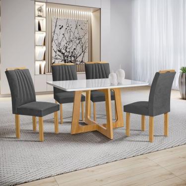 Imagem de Mesa Arizona 120cm Com 4 Cadeiras Arizona Tampo Smart Plus Com Vidro Cinamomo-off White-cinza