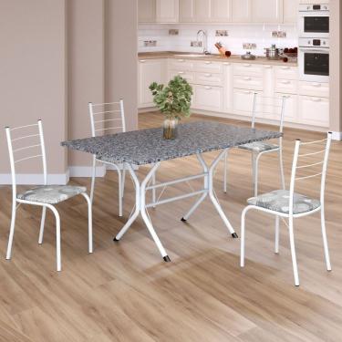 Imagem de Conjunto Sala De Jantar Mesa Retangular 120x75cm Tampo Granito Ocre 4 Cadeiras Rio Paraopeba - Branco