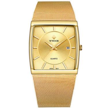 Imagem de Relógio De Quartzo Masculino Design Quadrado De Malha De Aço Inoxidavel Impermeável Dourado